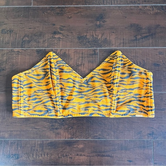 SAVAGE X FENTY All Over Me Lace Bandeau Bralette Tiger Stripe Lace Orange Ginger - Picture 3 of 14